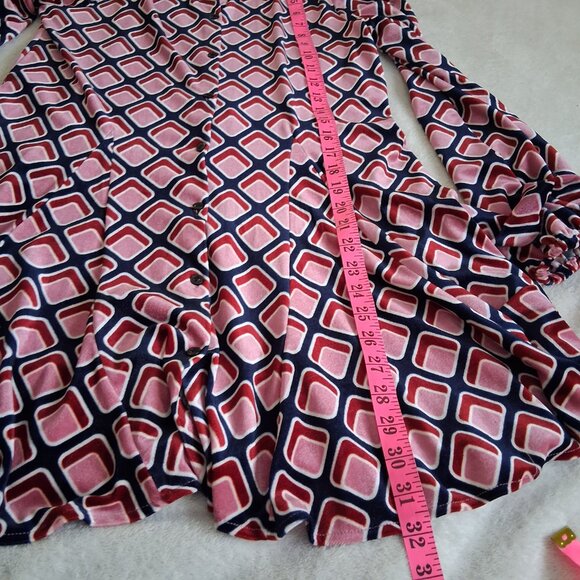 Zara NWOT Women's Size XS Pink Geo Print Velvet Belted Mini Shirt Dress - Picture 14 of 14